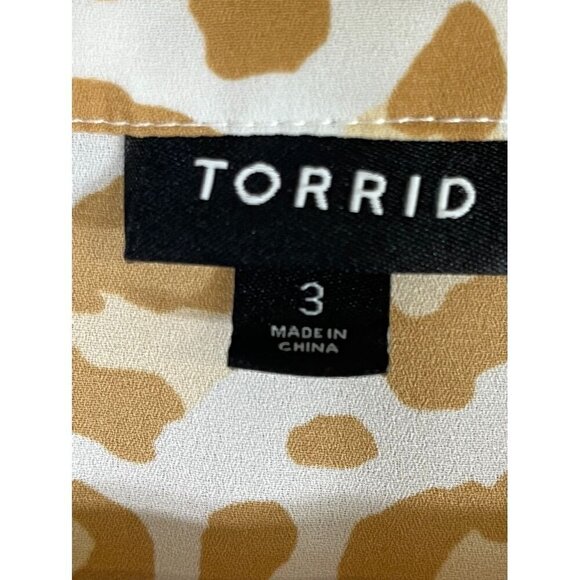 Torrid Animal Print Top 3X Yellow Neutral Georgette Leopard Twee Resort Preppy - Picture 3 of 14